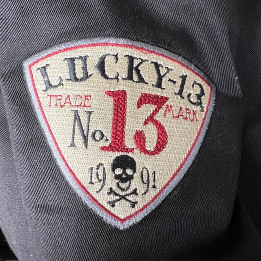 Trucker/Biker Jacket Lucky 13 Black Logo Embroidered Quilted Lined Puffer 4XL(62 - Picture 14 of 14